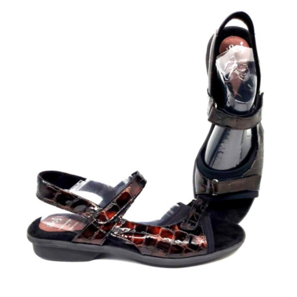 1803 Portugal Brown Faux Croc Patent Leather Slingback Sandal Carmel Sz 9.5/41